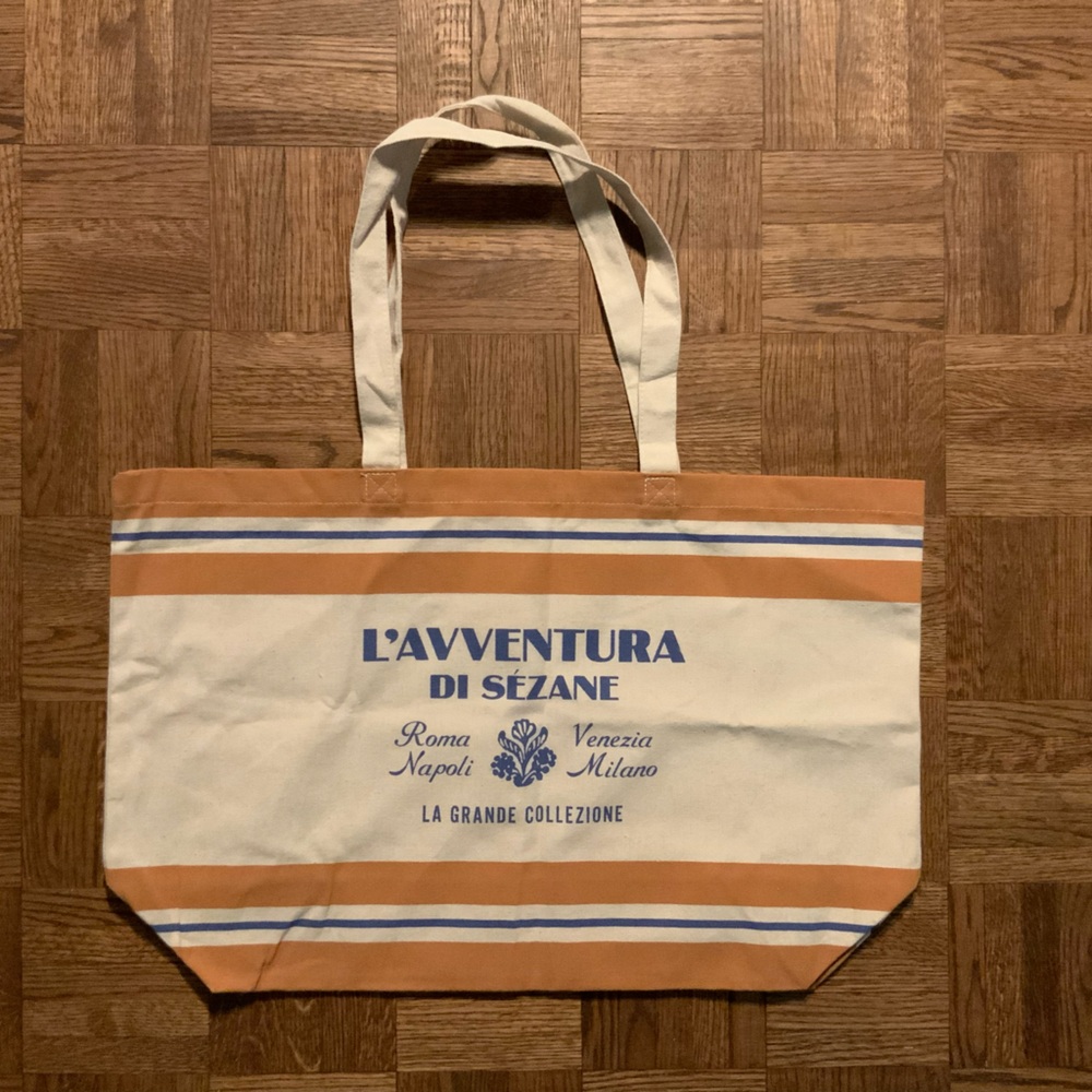 NWT Sezane Tan and White Tote Bag